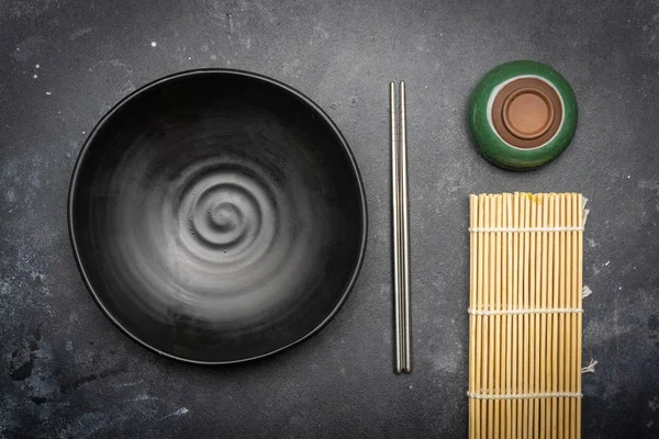 Empty Plate Dark Chinese Chopsticks Dark Background Asian Style Asian — Stock Photo, Image