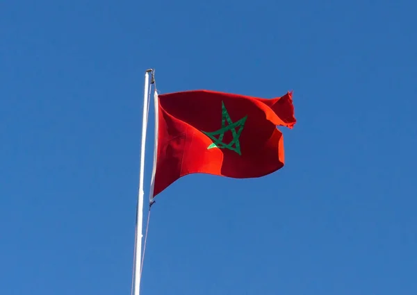 Real Flag Morocco Blue Sky Background — Stock Photo, Image