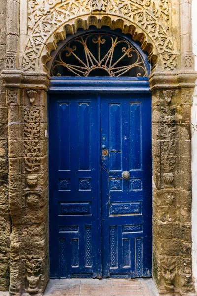 Blue arabic door in Morocco (Marrakesh). Traditional oriental style and design in Muslim countries