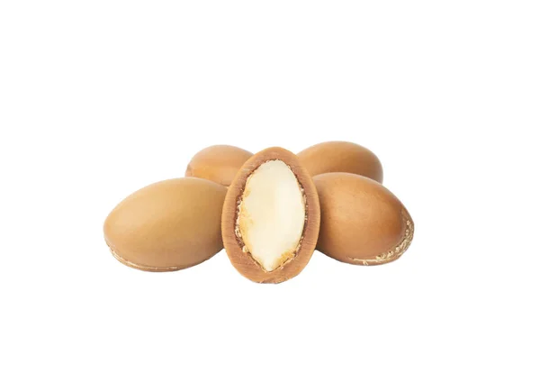 Graines Argan Isolées Sur Fond Blanc Huile Argan Noix Argan — Photo