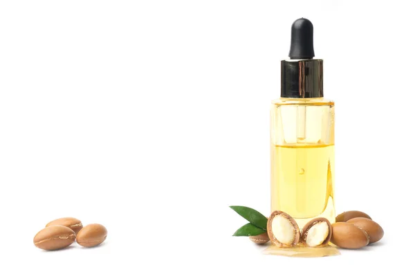 Argan beyaz bir arka plan üzerinde izole tohumları. Argan yağı ve argan fındık kavramı