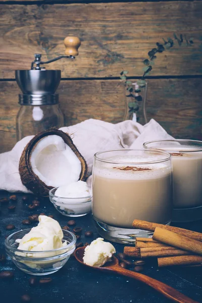 Konsep Diet Ketogenik Latte Ketogenik Dengan Minyak Kelapa Diet Lemak — Stok Foto