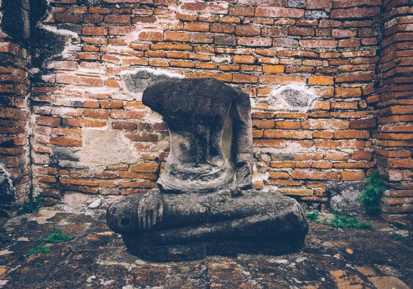 Förstört Buddha Skulptur Ayutthaya Antika Tempel Buddhistiska Komplexa Thailand Sydostasien — Stockfoto