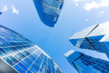 Moscow City gökdelen: Moskova Uluslararası İş Merkezi. Moskova'da modern mimari
