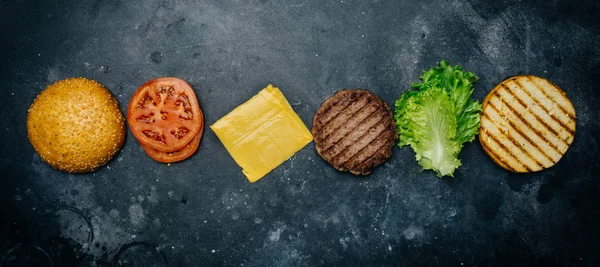 Composición casera de la hamburguesa (receta). Productos para el clásico — Foto de stock gratis