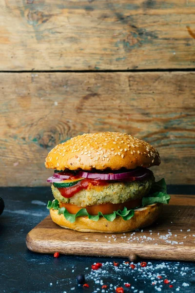 Vegetarian burger (home made burger) with chickpea cutlet and ve