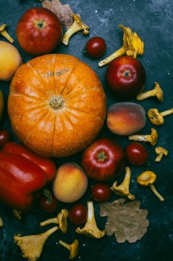 Sonbahar mevsim sebze ve meyveleri (kabak, armut, elma, co