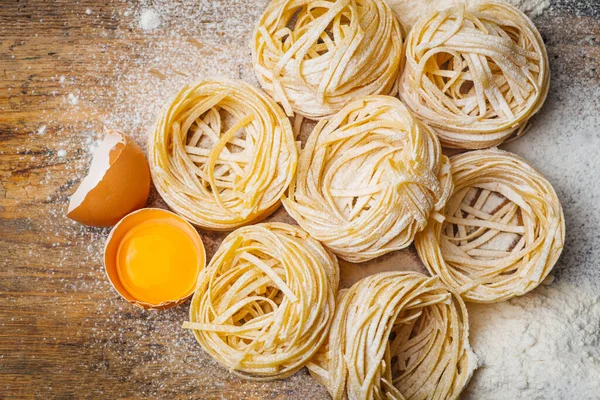 Fresh Pasta Food Homemade Italian Pasta Cooked Wooden Background Rustic — Stock Photo, Image