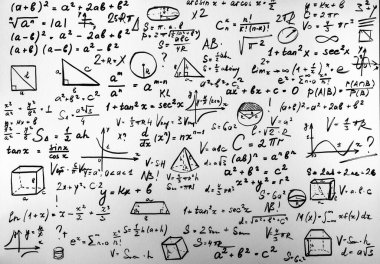 Beyaz arka planda matematiksel denklemler. Bilimsel geçmiş kavramı. Yüksek kalite fotoğraf