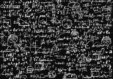 Karanlık bir zemin üzerinde el yazısıyla yazılmış bilimsel formüller ve denklemler, eğitim, araştırma ve entelektüel projeler için mükemmel.