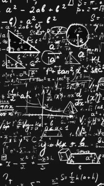 Siyah arka planda yüzen matematiksel formüller. Yüksek kaliteli FullHD görüntüler