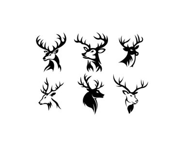 Geyik kafası beyaz arka plan üzerinde izole boynuzları ile silüeti