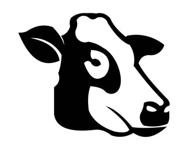 İnek baş stilize sembolü, inek portre. Çiftlik hayvanı, sığır silüeti. Amblem, logo veya etiket tasarımı için. Vektör çizim.