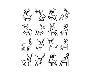 Beyaz arka planda siyah anahat tek renkli geyik izole. Eğri çizgiler. Kitap renklendirme sayfa.