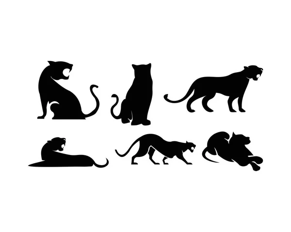 Leopards Puma Panther Tiger Action Silhouette Good Use Symbol Logo — Stock Vector