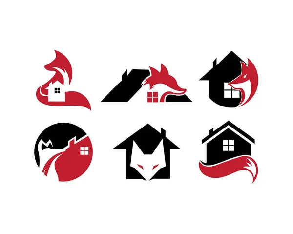 Zvířecí Fox Real Estate Domů Logo Šablona Návrhu Vektorové Ilustrace — Stockový vektor