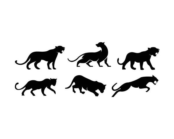 Leopards Puma Panther Tiger Action Silhouette Good Use Symbol Logo — Stock Vector