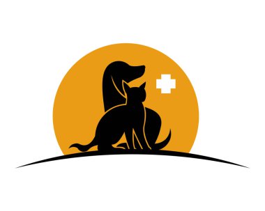 Hastane sağlık hayvan evde beslenen hayvan kaygı hayvan hastalıklarıyla ilgili klinik arkadaşlar Emanet siluet grafik aşk daire Modern Sağlık köpek kedi Logo simge vektör tasarım şablonu