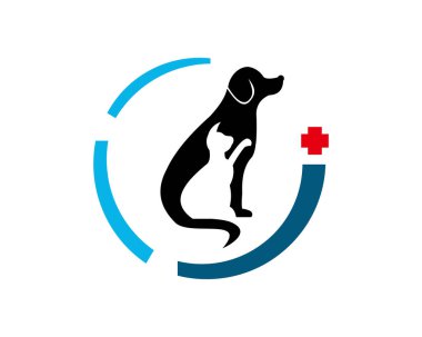 Hastane sağlık hayvan evde beslenen hayvan kaygı hayvan hastalıklarıyla ilgili klinik arkadaşlar Emanet siluet grafik aşk daire Modern Sağlık köpek kedi Logo simge vektör tasarım şablonu