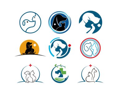 Hastane sağlık hayvan evde beslenen hayvan kaygı hayvan hastalıklarıyla ilgili klinik arkadaşlar Emanet siluet grafik aşk daire Modern Sağlık köpek kedi Logo simge vektör tasarım şablonu