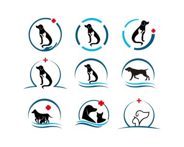 Hastane sağlık hayvan evde beslenen hayvan kaygı hayvan hastalıklarıyla ilgili klinik arkadaşlar Emanet siluet grafik aşk daire Modern Sağlık köpek kedi Logo simge vektör tasarım şablonu