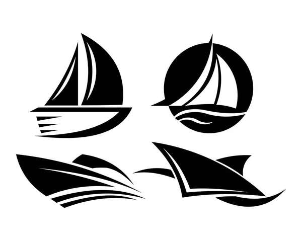 Barco Navio Mar Vela Vetor Logotipo — Vetor de Stock