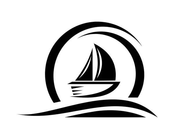 Barco Barco Mar Vela Vector Logo — Vector de stock