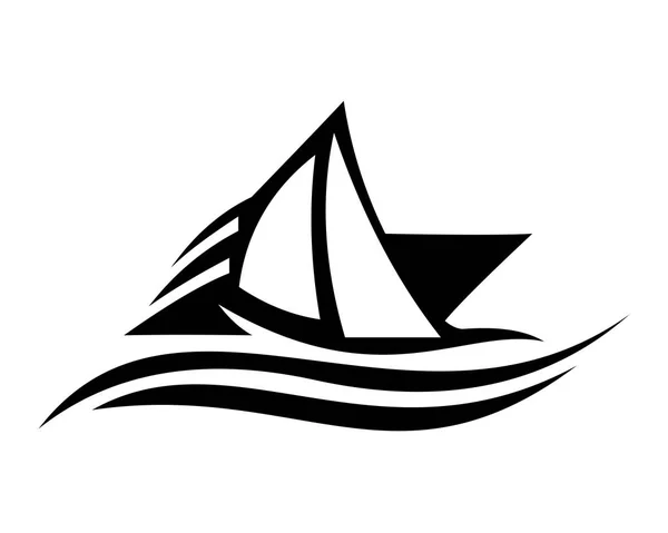 Barco Navio Mar Vela Vetor Logotipo —  Vetores de Stock