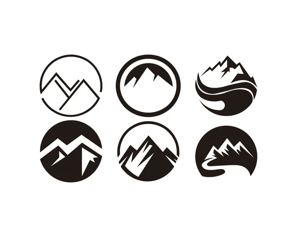 Mountain Landscape Outdoor Peak Adventure Silhouette Logo Set — Stock Vector