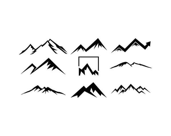 Mountain Landscape Outdoor Peak Adventure Silhouette Logo Set — Stock Vector