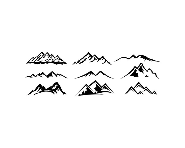 Mountain Landscape Outdoor Peak Adventure Silhouette Logo Set — Stock Vector