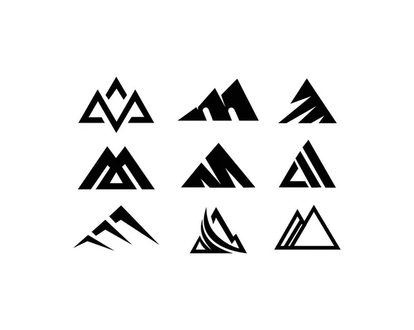 Montaña Paisaje Exterior Pico Aventura Silueta Logo Conjunto — Vector de stock