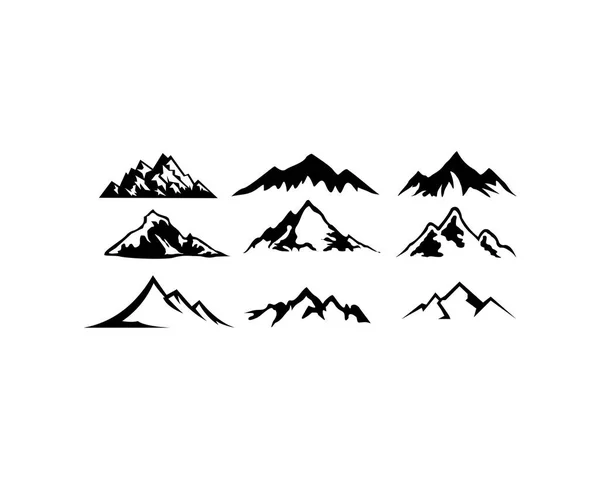 Mountain Landscape Outdoor Peak Adventure Silhouette Logo Set — Stock Vector