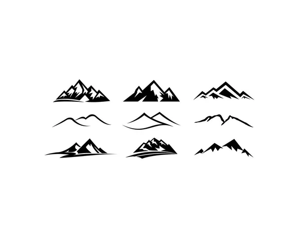 Montaña Paisaje Exterior Pico Aventura Silueta Logo Conjunto — Vector de stock