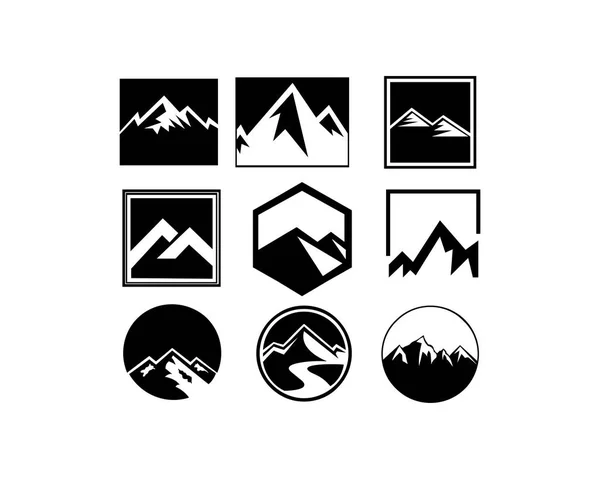 Paesaggio Montagna All Aperto Picco Avventura Silhouette Logo Set — Vettoriale Stock