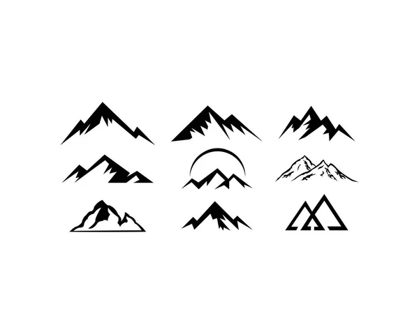 Горный Пейзаж Открытый Пик Приключений Силуэт Логотип Набор — стоковый вектор