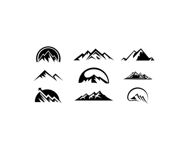 Paesaggio Montagna All Aperto Picco Avventura Silhouette Logo Set — Vettoriale Stock