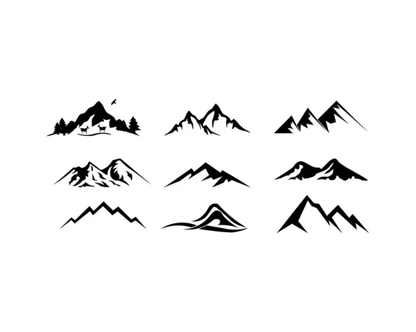 Montaña Paisaje Exterior Pico Aventura Silueta Logo Conjunto — Vector de stock