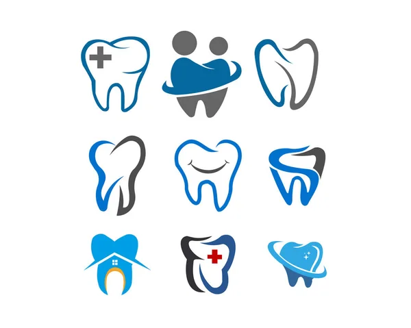 Cuidado Salud Dental Medicina Ilustración Logo Conjunto — Archivo Imágenes Vectoriales