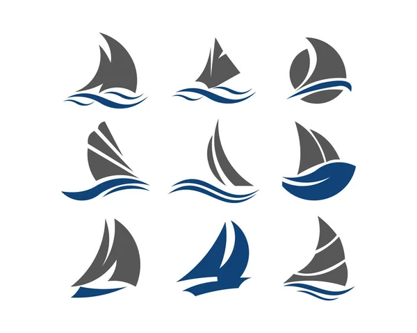 Barco Barco Mar Vela Vector Logo — Vector de stock