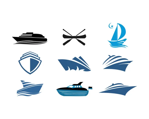 Barco Navio Mar Vela Vetor Logotipo — Vetor de Stock