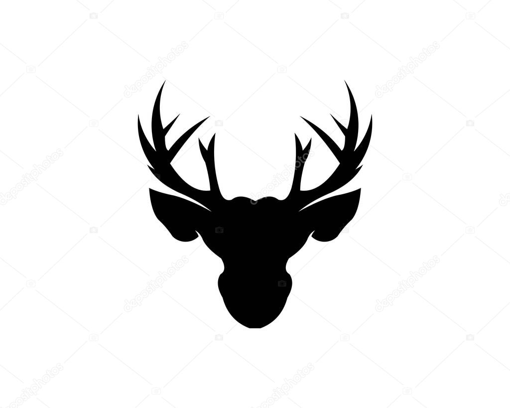 Silhouette of deer head with antlers isolated on white background