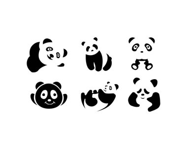 panda hayvan siluet seti