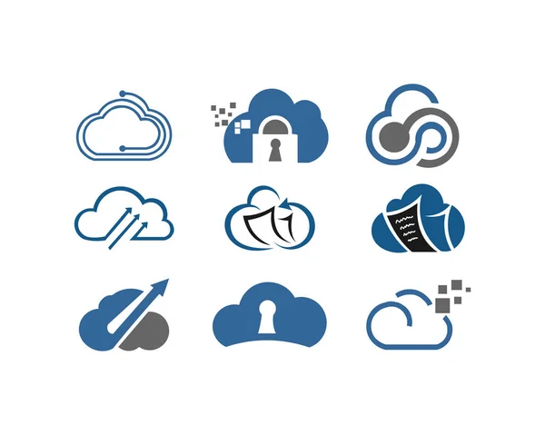 Cloud Shapes Design Vector Set Data Technology Icons Pack — Stock Vector