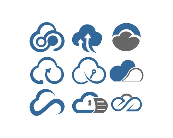 Cloud Shapes Design Vector Set Data Technology Icons Pack — Stock Vector