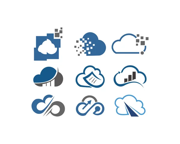 Cloud Shapes Design Vector Set Data Technology Icons Pack — Stock Vector