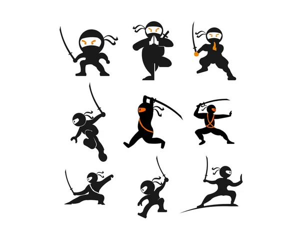 Ninja Samurai Guerrero Luchador Carácter Dibujos Animados Arte Marcial Arma — Vector de stock
