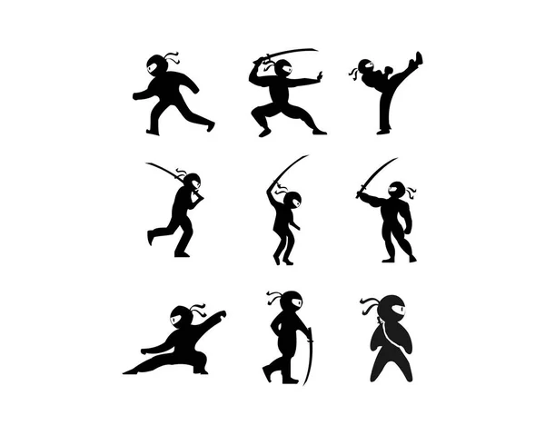 Ninja Samurai Warrior Stíhací Znak Kreslené Bojové Umění Zbraň Shuriken — Stockový vektor