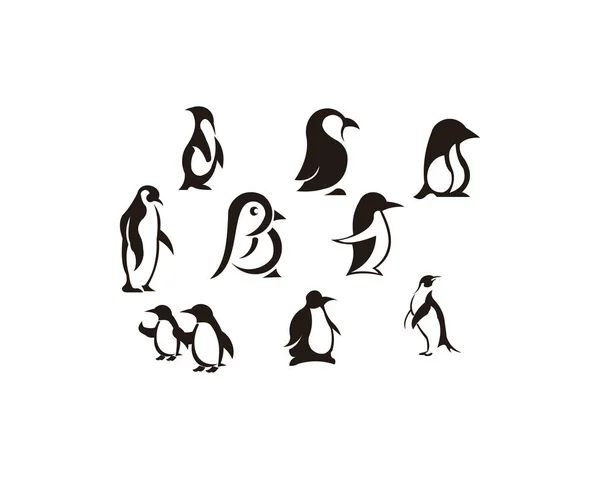 Pinguino Uccello Animale Silhouette Set — Vettoriale Stock