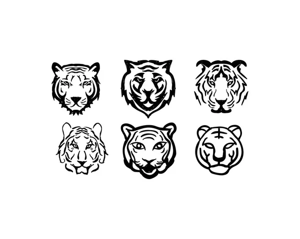 Tigre Animal Illustration Logo Ensemble — Image vectorielle